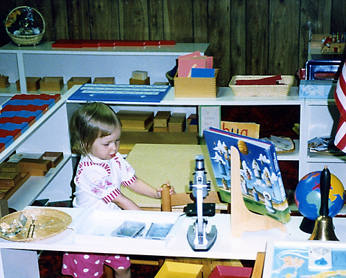 Montessori education works well in homeschools, too. (My daughter at age 2 in 1992)
