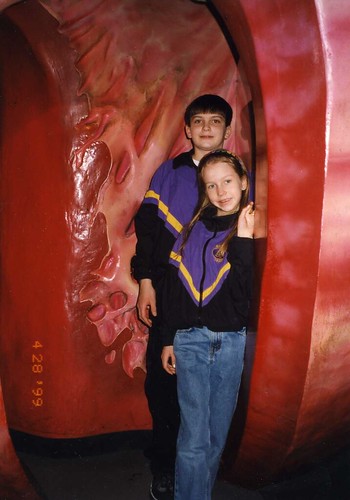 Will (14) and Christina (9) in the 16-foot walk-through heart at the Museum of Science and Industry in Chicago, 1999. This inspired a mini unit on the heart.