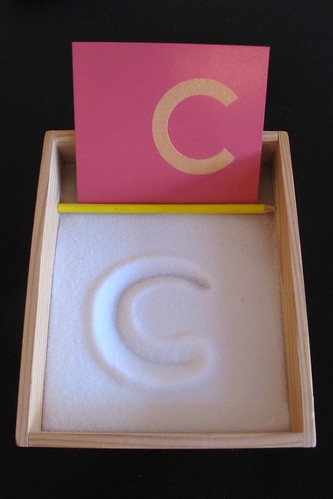 Sandpaper Letter with Salt Tray (Photo from Peaceful Parenting)