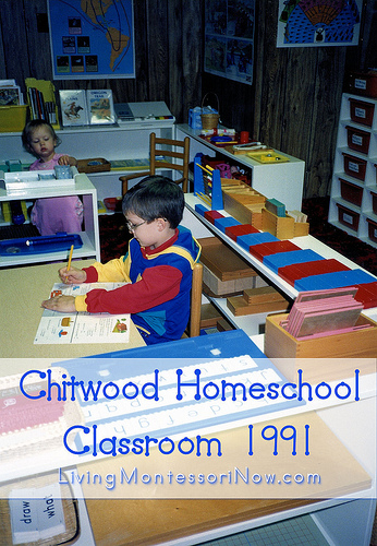 Our Montessori homeschool classroom when Will was 6 ½ and Christina was 1½.