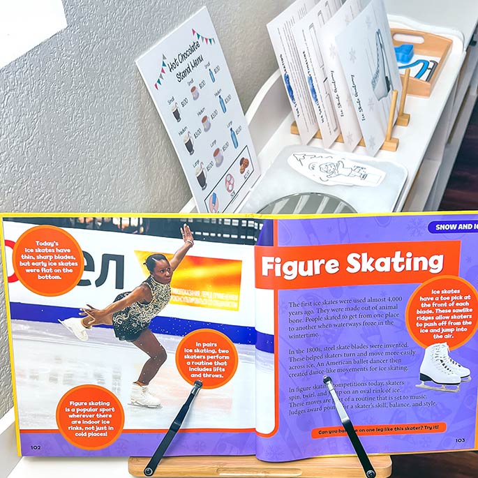 Figure Skating Pages from National Geographic Kids First Big Book of Sports with Ice Skating Activities in the Background
