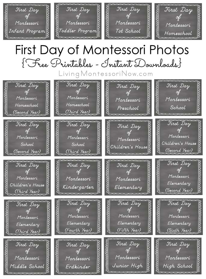 First Day of Montessori Photos {Free Printables - Instant Downloads}
