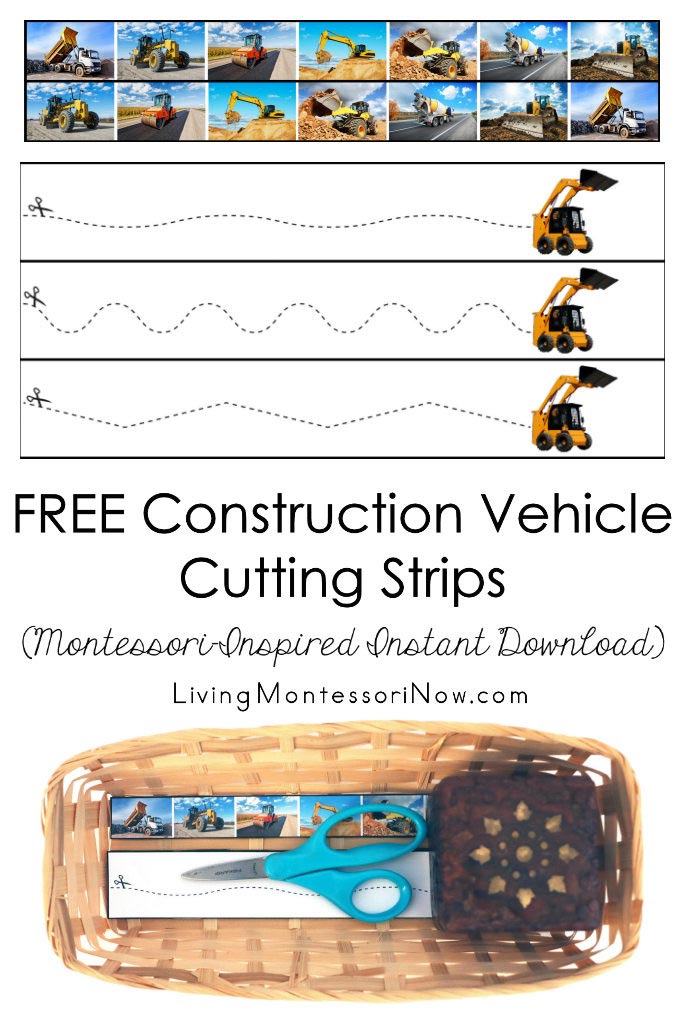Free Construction Vehicle Cutting  Strips (Montessori-Inspired Instant Download)