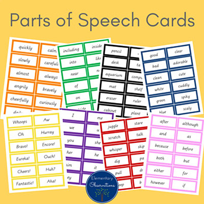 Free Parts of Speech Cards by Elementary Observations at Teachers Pay Teachers