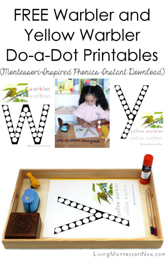 FREE Warbler and Yellow Warbler Do-a-Dot Printables (Montessori-Inspired Phonics Instant doan)