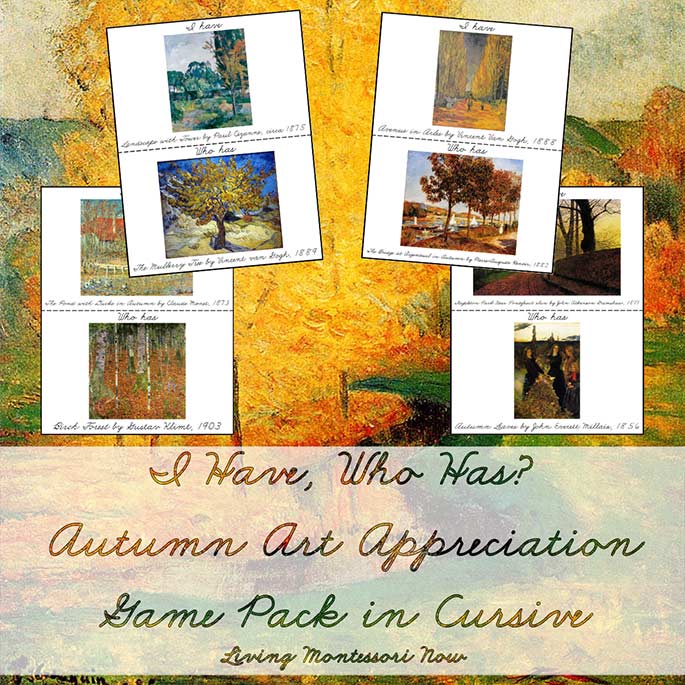 I Have, Who Has Autumn Art Appreciation Game Pack in Cursive