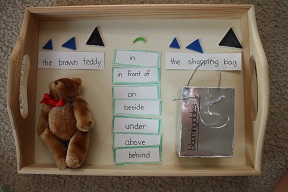 Montessori-Inspired Preposition Work Based on the Book Corduroy (Photo by Julie at Nurturing Learning)