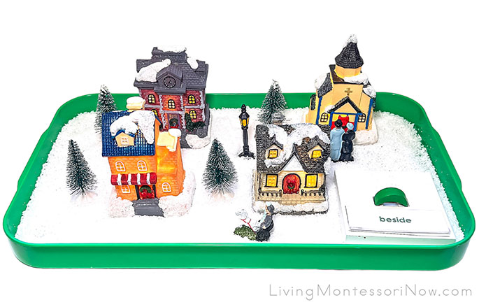 Miniature Christmas Village with Evergreen Tree and Preposition Work