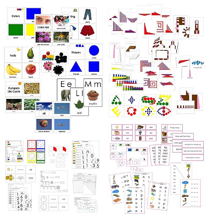 Montessori Print Shop Material Samples - Toddler Materials, Sensorial Extensions, Math Extensions, Pink Language Series