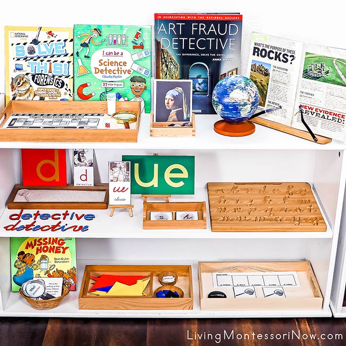 Montessori Shelves with Detective Themed Activities