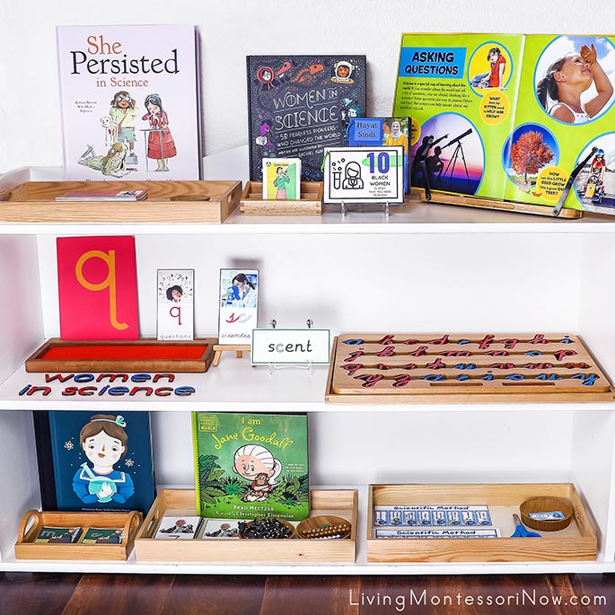 Montessori Shelves with Women in Science Themed Activities